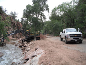Seven Falls earthmoving and construction for re-opening after flood damage